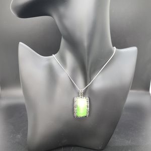 Necklace 316L S.Steel. Marcasite and Green Stone.